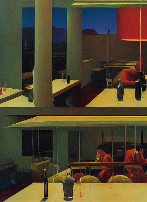 KREA AI neoandean restaurant Edward Hopper and James Gill...