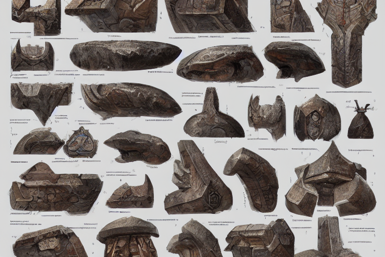 KREA AI schematic diagram of dwarven axes, biology, book,