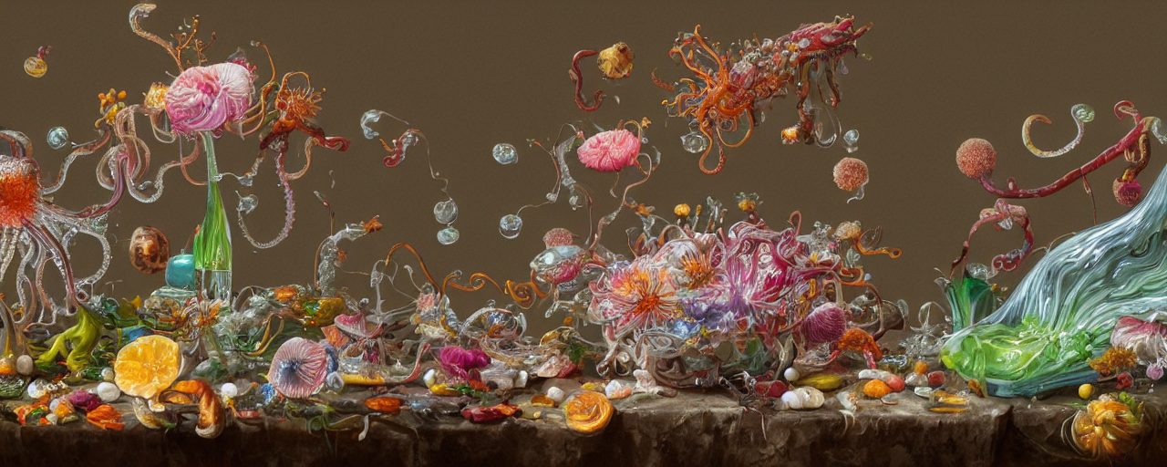 KREA AI ultradetailed photorealistic still life with jelly...