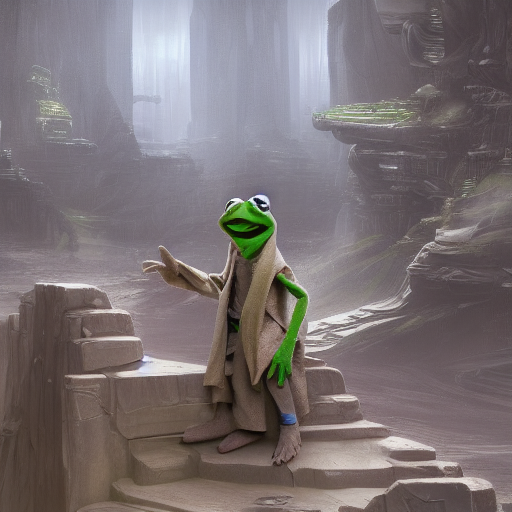 KREA AI Kermit the Frog wearing Jedi robes, he's chilling