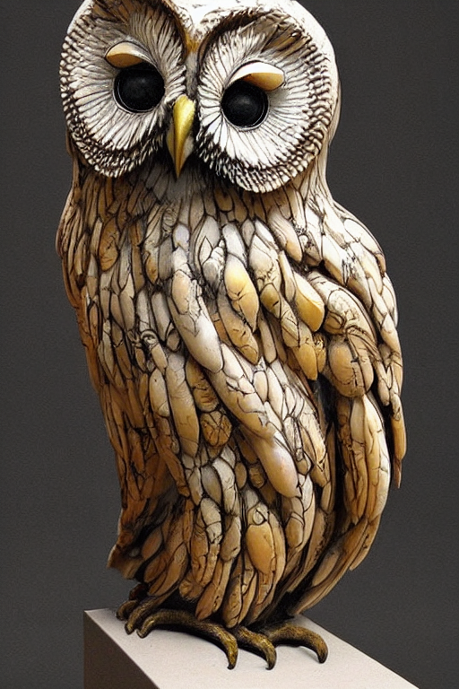 KREA AI realistic detailed statue of an owl made with marb...