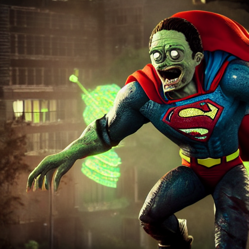 KREA AI pickle rick as superman! flying in ( gears of war