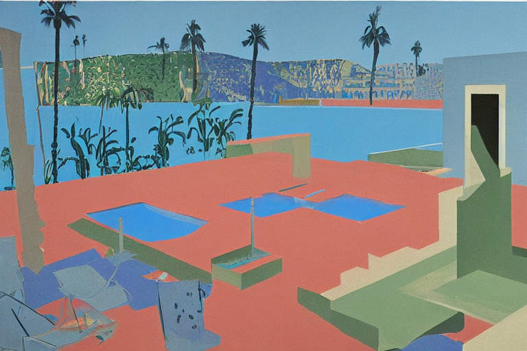 KREA AI david hockney A Bigger Splash (1967) painting of a...