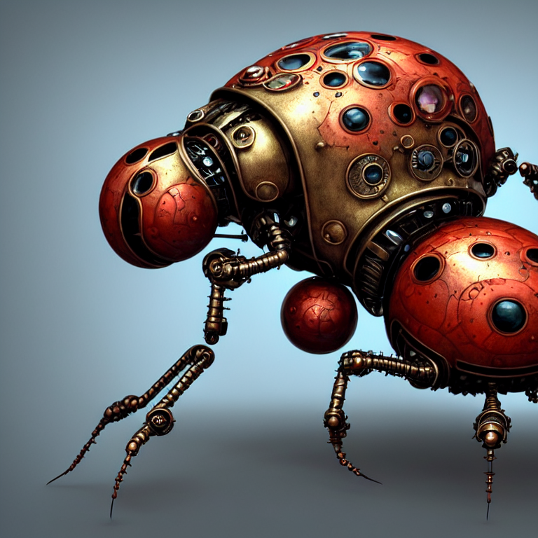 KREA AI steampunk robot ladybug, 3 d model, unreal engine