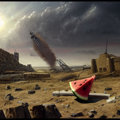 KREA AI Watermelon as military vehicle with epic weapons,