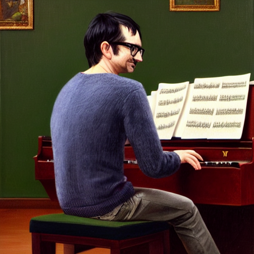 KREA AI An Oil Painting of the back view of Rivers Cuomo i...