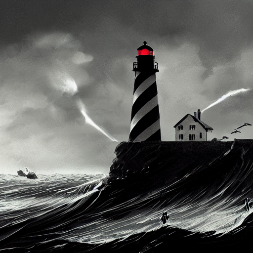 KREA AI lighthouse, ocean, two loons, crashing waves, ligh...