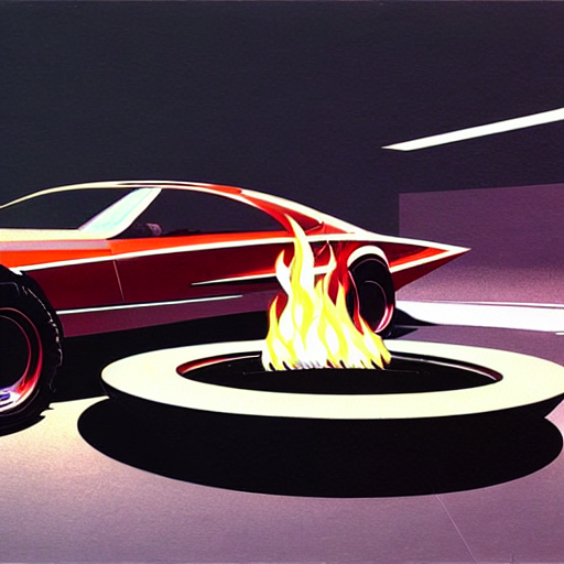 KREA AI concept art for a car with interior fire pit, illu...