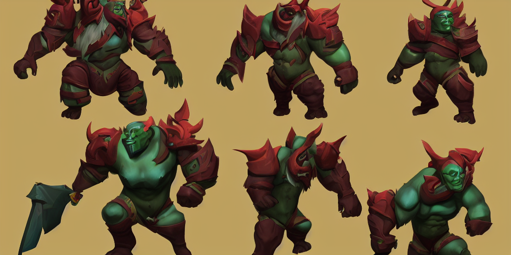 KREA AI - three different views of a huskar set for dota 2,