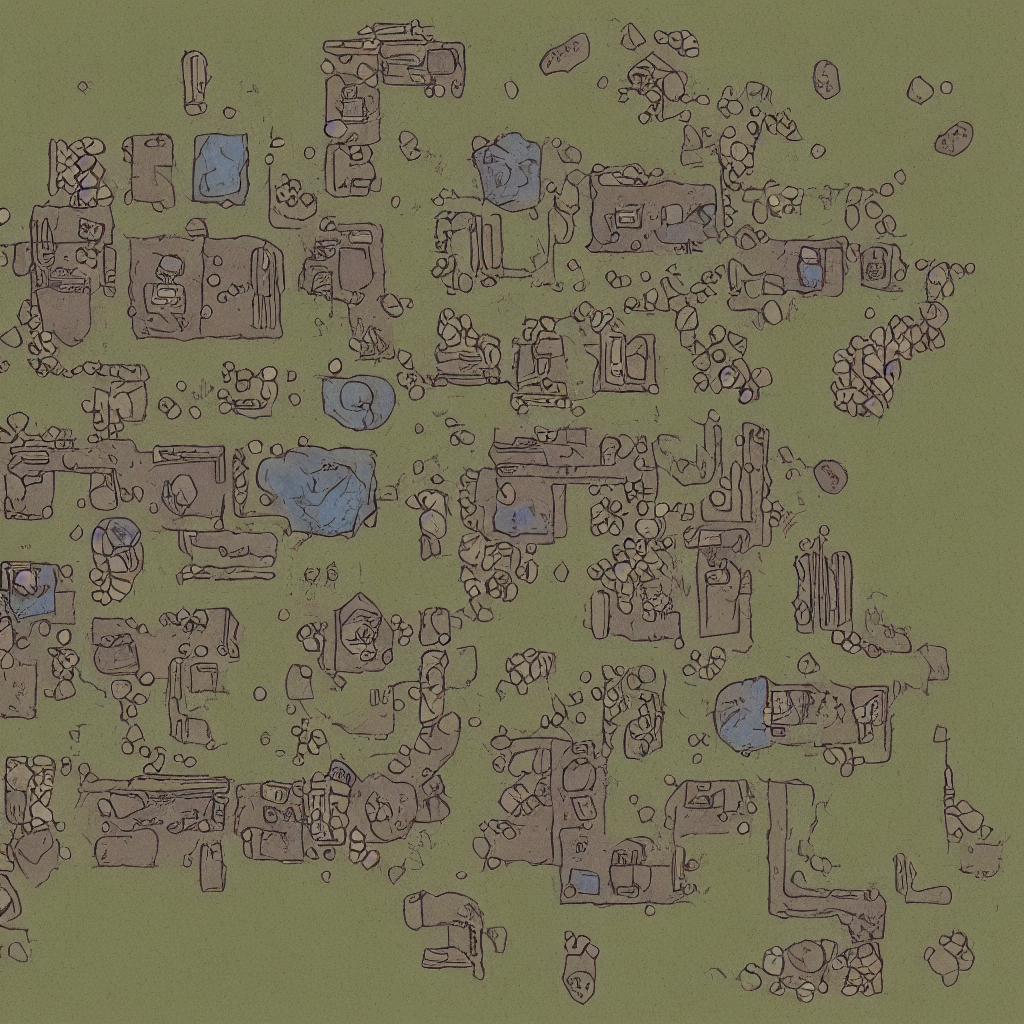 KREA AI - simplistic bandit camp layout, art by allixander m...