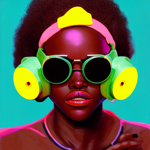 KREA AI - Lupita Nyongo wearing opaque reflective goggles pr...
