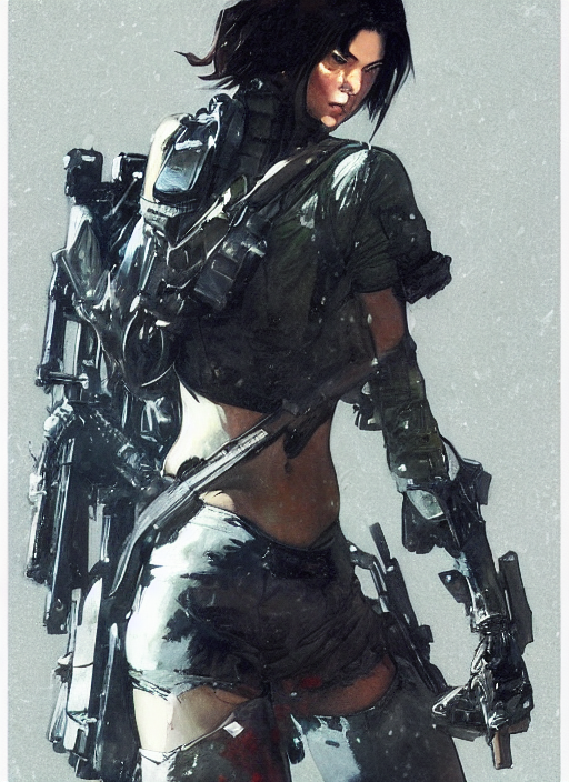 KREA AI kendall jenner wearing metal gear armor holding gu...