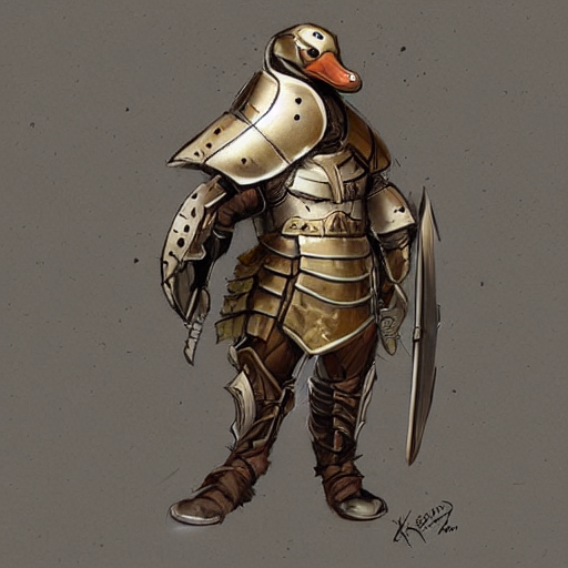 KREA AI armored duck, duck wearing medieval plate armor, i...