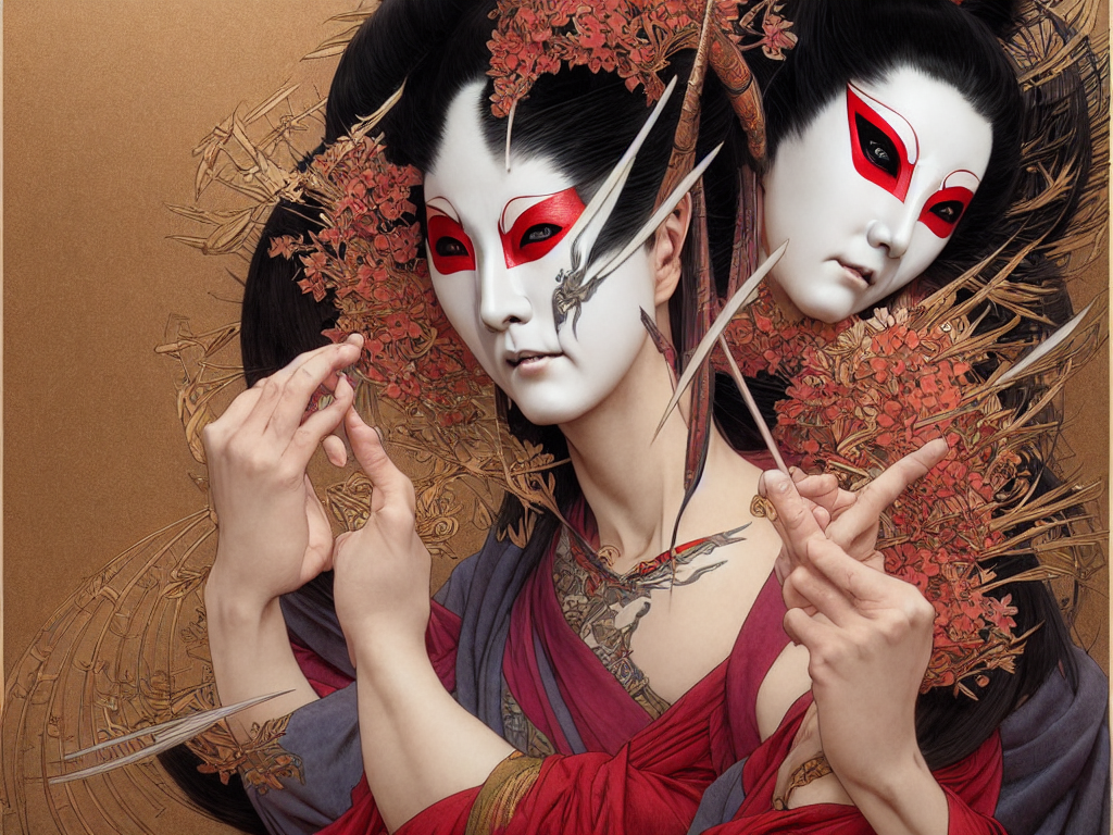 KREA AI kabuki mask ultra realistic, concept art, intricat...