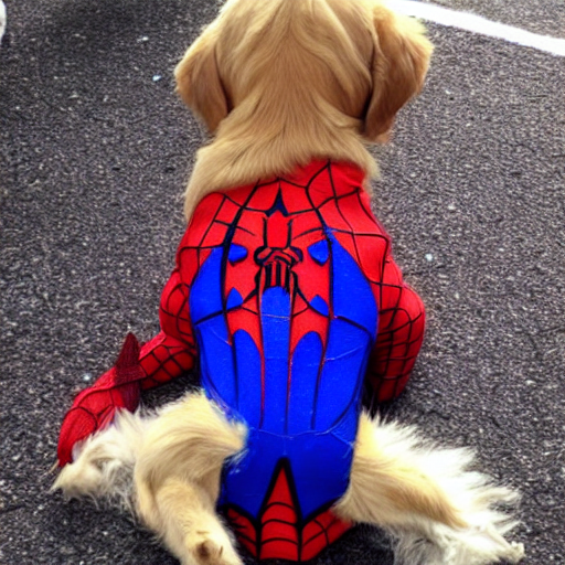 KREA AI golden retriever dressed as spiderman