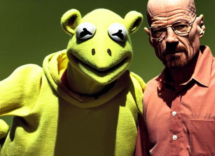 KREA AI Kermit posing beside Walter White in Breaking Bad