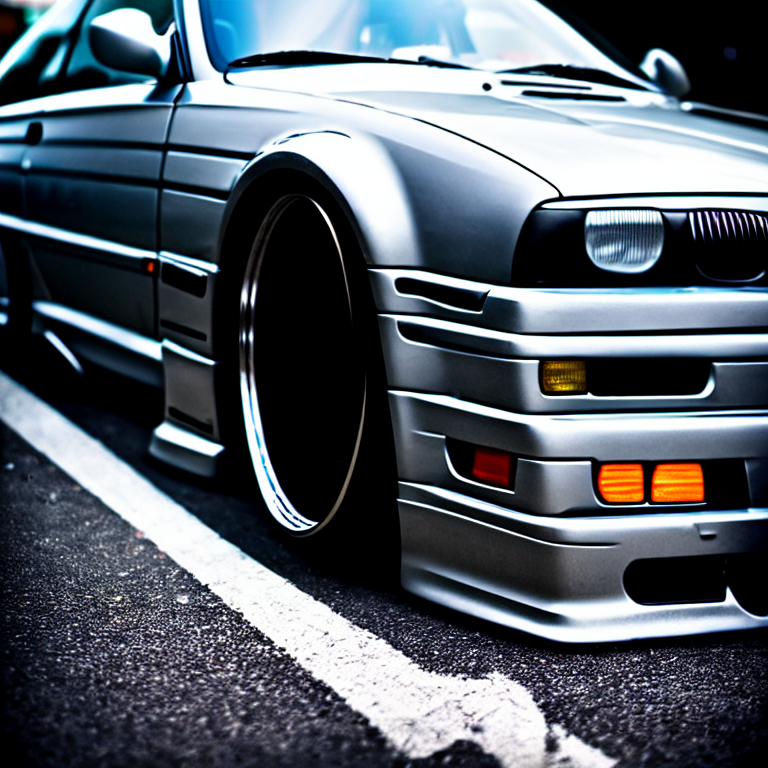 KREA AI closeupphoto BMW E36 turbo illegal night meet, w...
