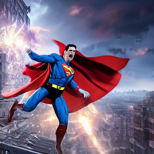 KREA AI pickle rick as superman! flying in ( gears of war