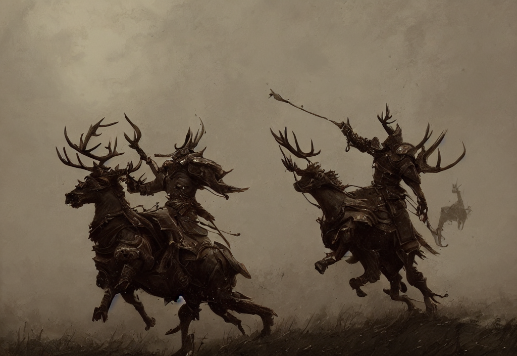 KREA AI - a knight riding a burning stag, artstation, jakub ...