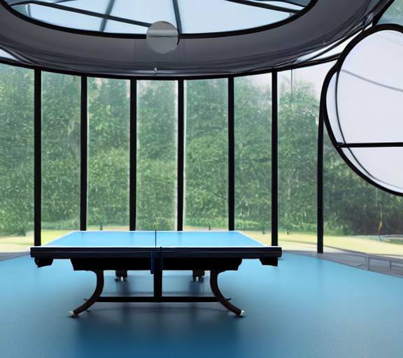 KREA AI A table tennis table on a pool inside a futuristic...