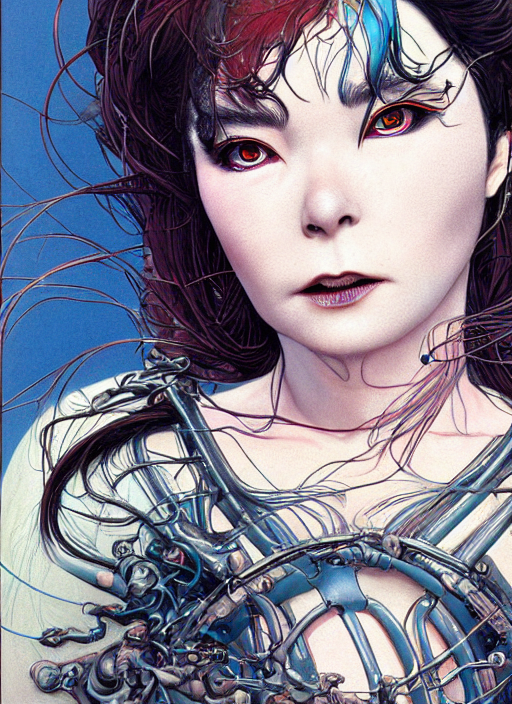 KREA AI realistic detailed painting of Bjork by yoshitaka