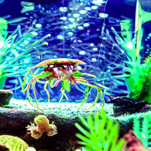 KREA AI mantis shrimp inside an aquarium with l...