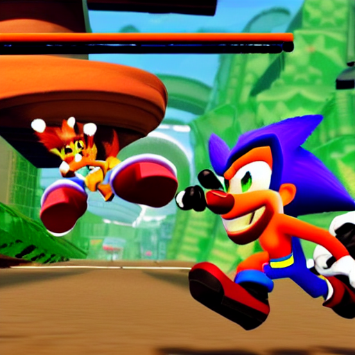 KREA AI crash bandicoot bros kirby super star ultra sonic