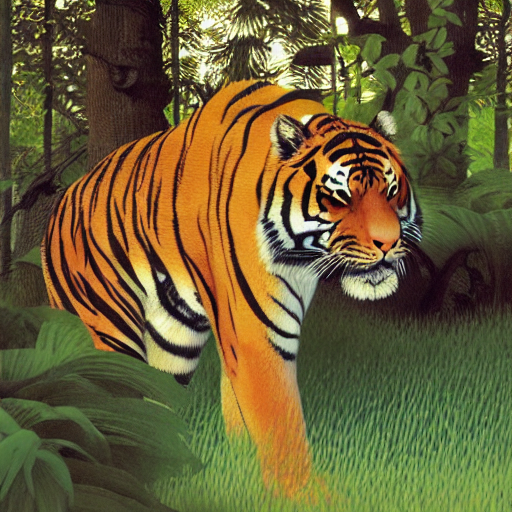 KREA AI tiger, lion, forest, super detailed, takehiko inou...