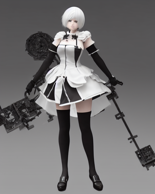 KREA AI 2B from NieR Automata wearing a maid outfit, mech...