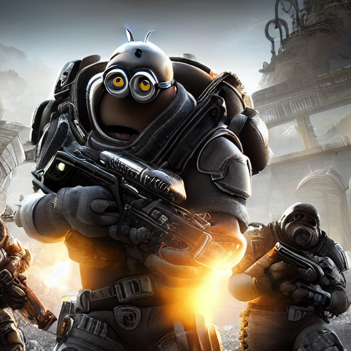 KREA AI Minions from ((Despicable Me)) in 'Gears of War',