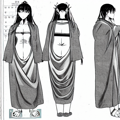 KREA AI a manga character sheet for a swaddled lump of fle...