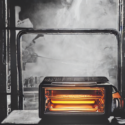 KREA AI toaster oven hanging by metallic cables, symmetry,...