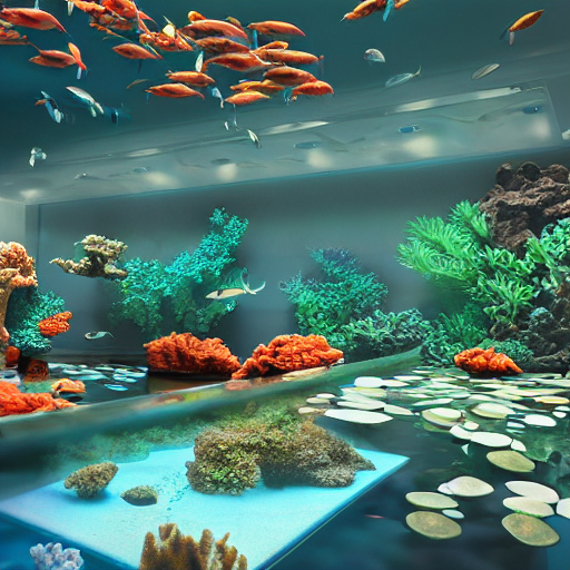 KREA AI photo of the big modern room as aquarium with a be...