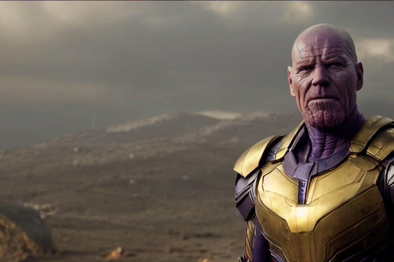 KREA AI - promotional image of bald Bryan Cranston as Thanos...