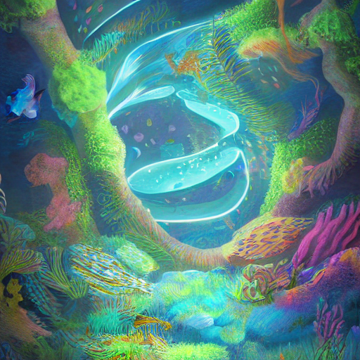 KREA AI landscape art of an infinite aquarium with biolumi...