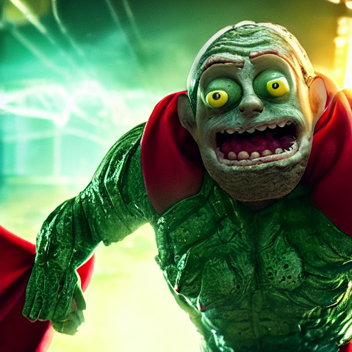 KREA AI pickle rick as superman! flying in ( gears of war