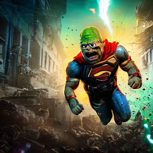 KREA AI pickle rick! as superman! flying in ( gears of war...