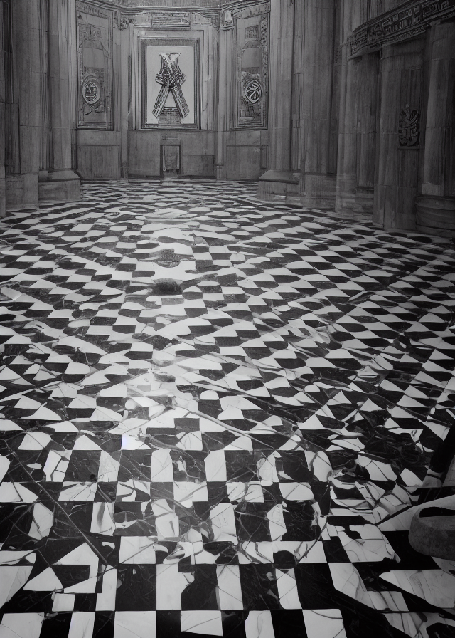 KREA AI interior of a masonic temple, black and white chec...