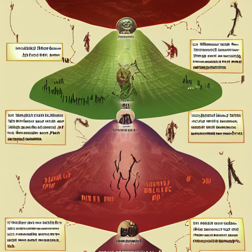 KREA AI infographic, map of the seven levels of hell, epic...