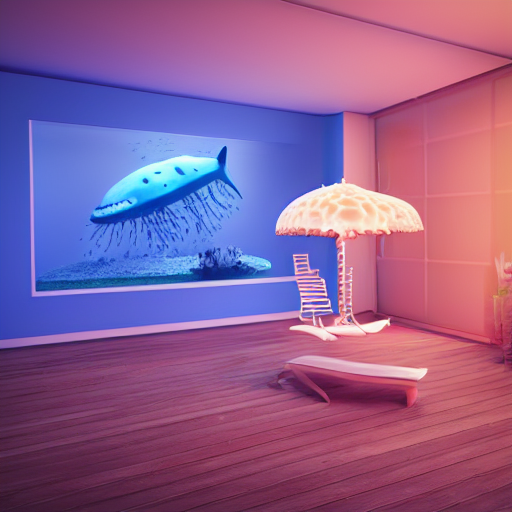 KREA AI the realistic photo of the modern room as aquarium...