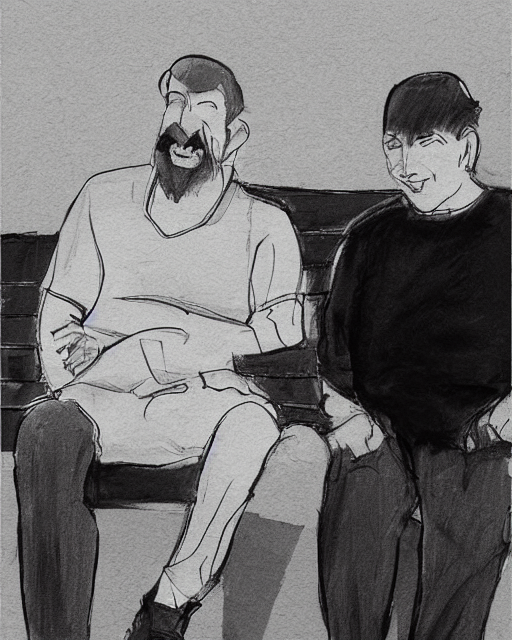 KREA AI sketch of two man sitting on the bench, meme, meme...