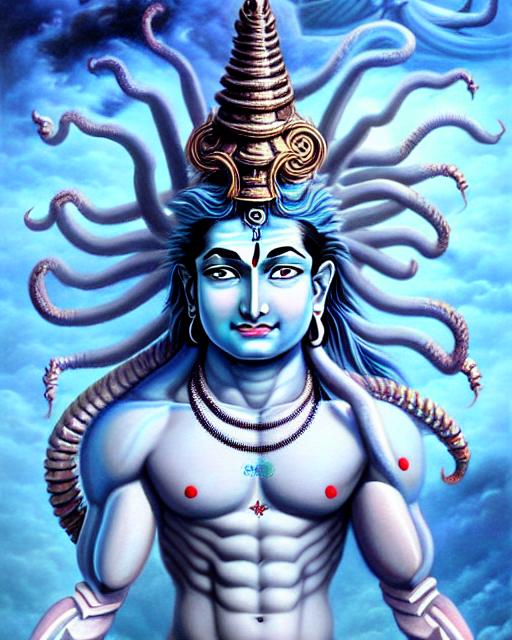 KREA AI god shiva the destroyer, 4 arms!!!!!!! light blue