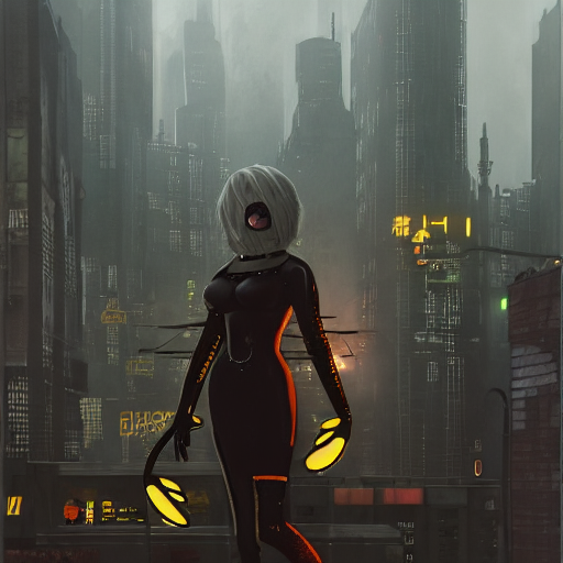 KREA AI new york city portrait of 2B nier automata as a fu...