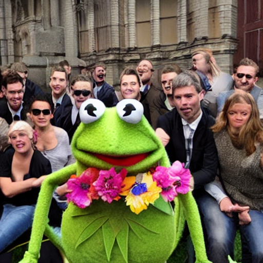KREA AI celebrating kermit the frogs funeral, full muppet