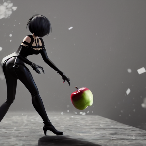 KREA AI 2B nier automata holding a apple, detailed, artsta...