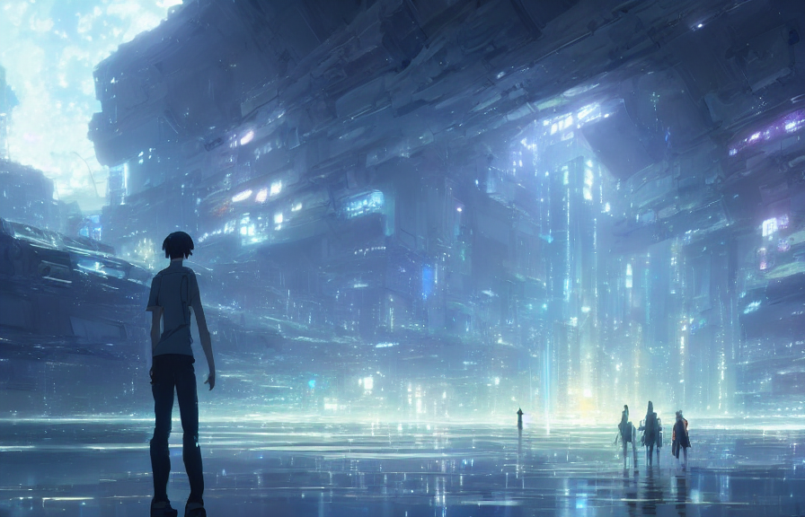 KREA AI makoto shinkai concept art of the cyberspace dimen...