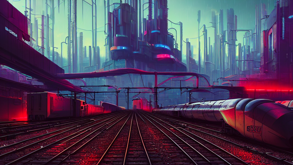 KREA AI cyberpunk on railroad through cyberpunk...