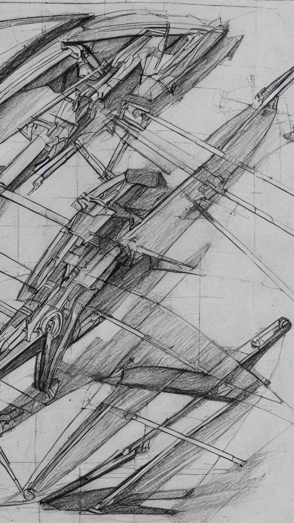 KREA AI Leonardo da Vinci sketch of a futuristic railgun,