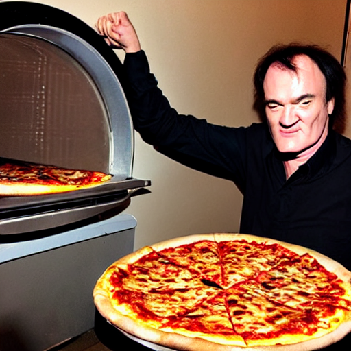 KREA AI quentin tarantino trapped inside a pizza oven