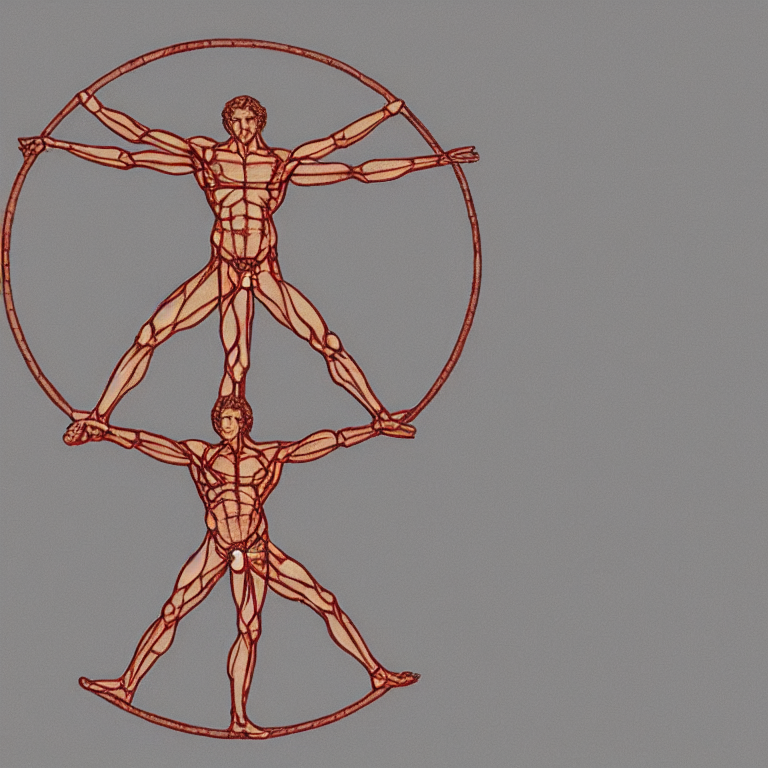 KREA AI Vitruvian Man in real life with 4 arms and 4 legs